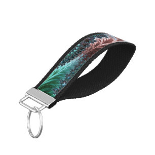 Groovy Colorful Boho Hippie Mandelbrot Fractal Art Wrist Keychain