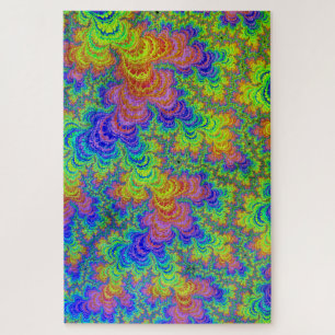 Groovy Colorful Boho Hippie Trippy Rainbow Fractal Jigsaw Puzzle