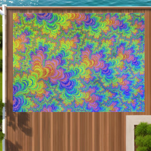 Groovy Colorful Boho Hippie Trippy Rainbow Fractal Outdoor Rug