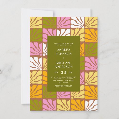 Groovy Colorful Boho Retro Floral Cool 70s Wedding Invitation