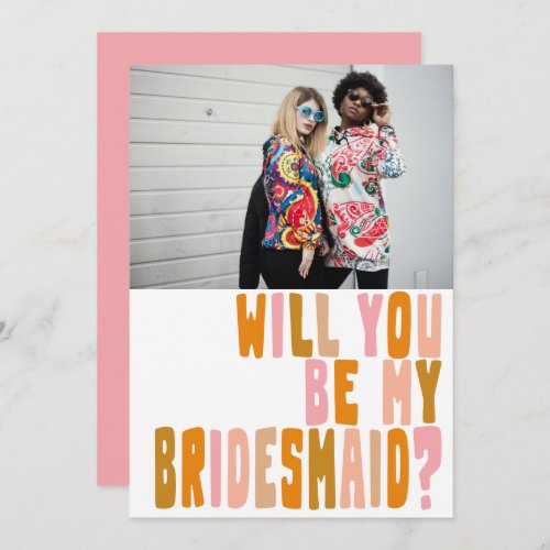 Groovy Colorful Bridesmaid Photo Proposal Card