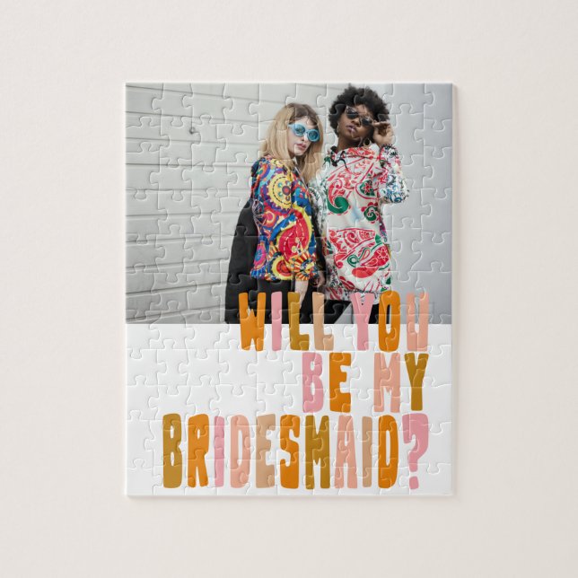 Groovy Colorful Bridesmaid Photo Proposal Card Jigsaw Puzzle (Vertical)