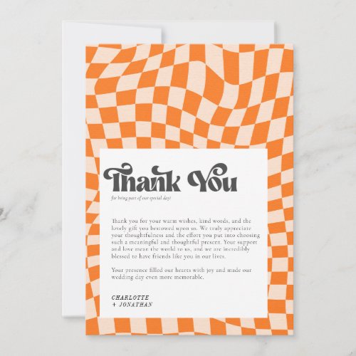 Groovy Colorful Checkered Unique Retro Wedding Thank You Card