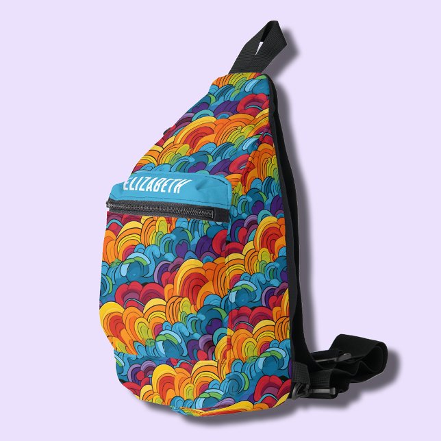 Groovy Colorful Clouds Sling Bag (Groovy colorful cloud waves sling bag)
