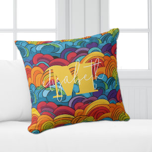 Groovy Colorful Clouds Throw Pillow