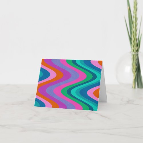 Groovy Colorful Curvy Lines Unique Retro Blank Thank You Card