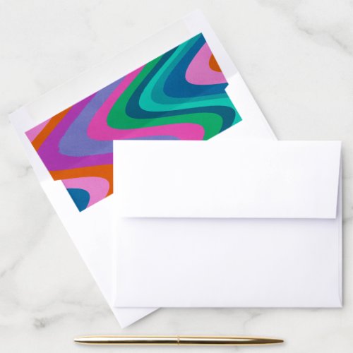 Groovy Colorful Curvy Lines Unique Retro Wedding Envelope Liner