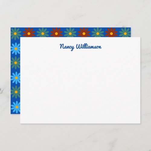 Groovy Colorful Daisy Flower Retro Style Add Name  Note Card