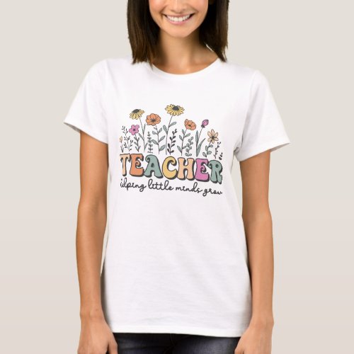 Groovy Colorful Flowers Teacher T Shirt Gift