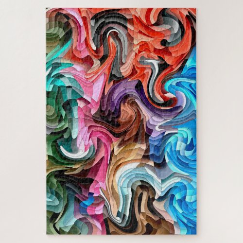 Groovy Colorful Fluid Patchwork Abstract Mosaic    Jigsaw Puzzle