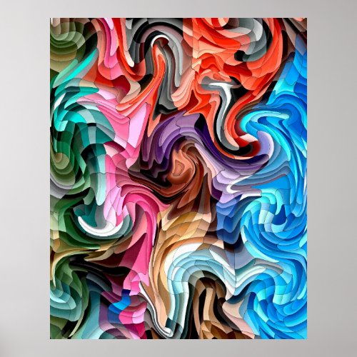 Groovy Colorful Fluid Patchwork Abstract Mosaic    Poster