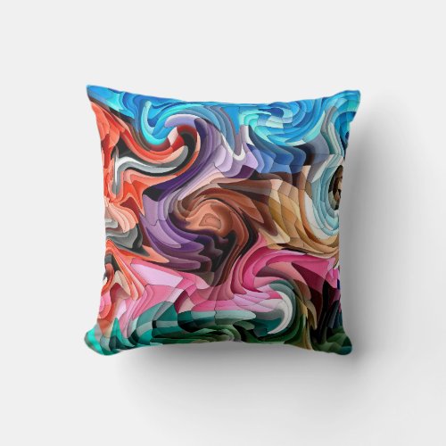 Groovy Colorful Fluid Patchwork Abstract Mosaic    Throw Pillow