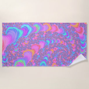 Groovy Colorful Fluorescent Trippy Spiral Fractal Beach Towel