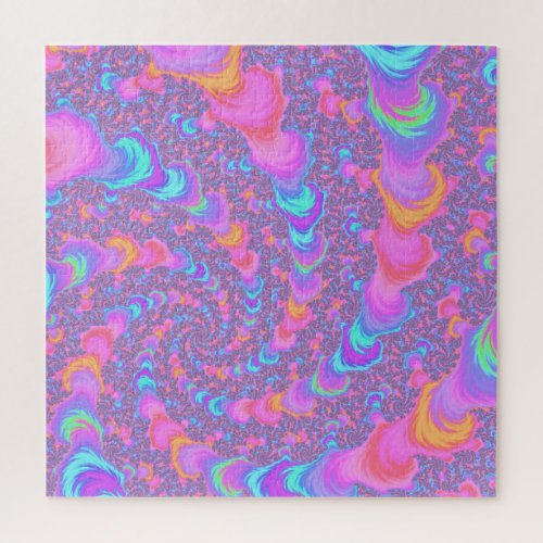 Groovy Colorful Fluorescent Trippy Spiral Fractal Jigsaw Puzzle