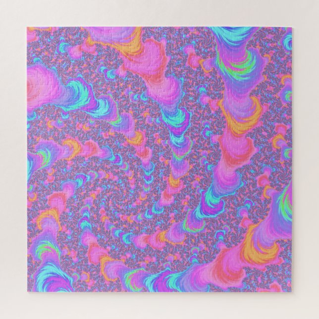 Groovy Colorful Fluorescent Trippy Spiral Fractal Jigsaw Puzzle (Vertical)
