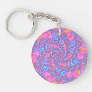 Groovy Colorful Fluorescent Trippy Spiral Fractal Keychain