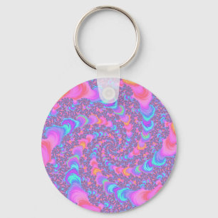 Groovy Colorful Fluorescent Trippy Spiral Fractal Keychain