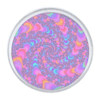 Groovy Colorful Fluorescent Trippy Spiral Fractal Silver Finish Lapel Pin