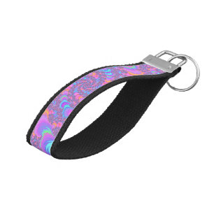 Groovy Colorful Fluorescent Trippy Spiral Fractal Wrist Keychain