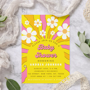 Groovy Colorful Hippie Retro Sunshine Daisy 70s Invitation