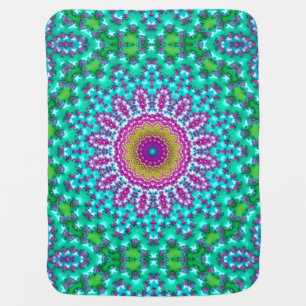 Groovy Colorful Jewel Tone Boho Fractal Mandala Baby Blanket