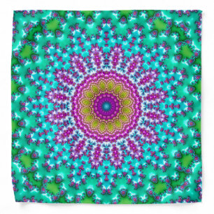 Groovy Colorful Jewel Tone Boho Fractal Mandala Bandana