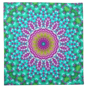 Groovy Colorful Jewel Tone Boho Fractal Mandala Cloth Napkin