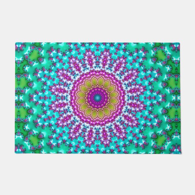 Groovy Colorful Jewel Tone Boho Fractal Mandala Doormat (Front)