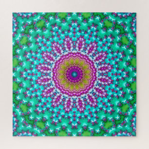 Groovy Colorful Jewel Tone Boho Fractal Mandala Jigsaw Puzzle
