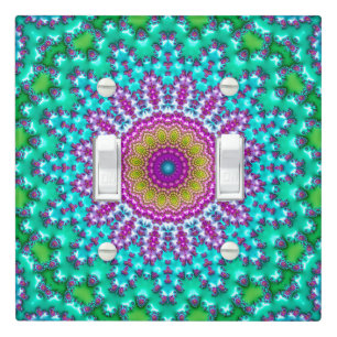 Groovy Colorful Jewel Tone Boho Fractal Mandala Light Switch Cover
