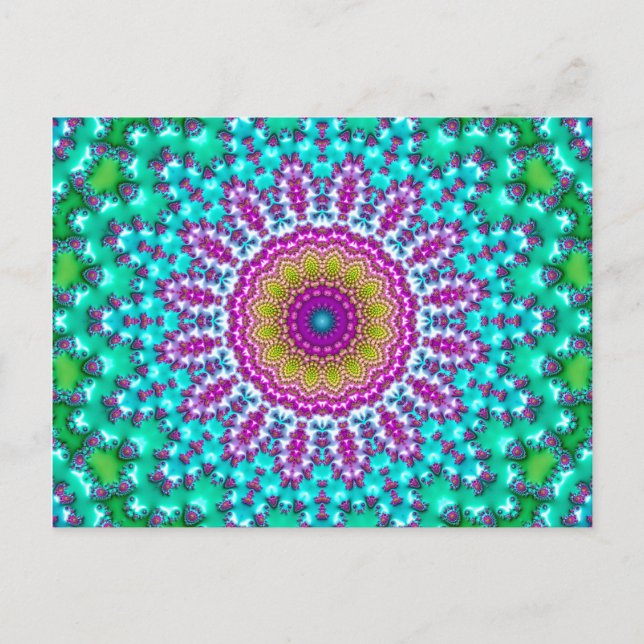 Groovy Colorful Jewel Tone Boho Fractal Mandala Postcard (Front)