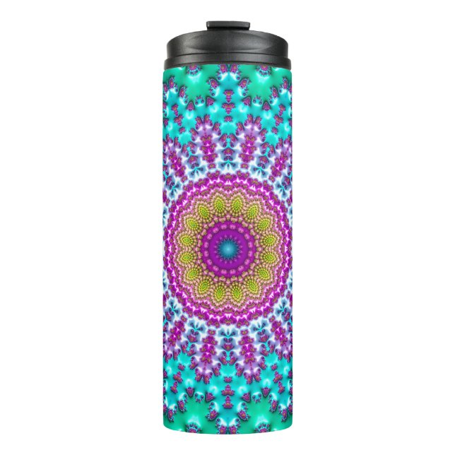Groovy Colorful Jewel Tone Boho Fractal Mandala Thermal Tumbler (Front)
