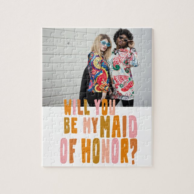 Groovy Colorful Maid of Honor Photo Proposal Card Jigsaw Puzzle (Vertical)