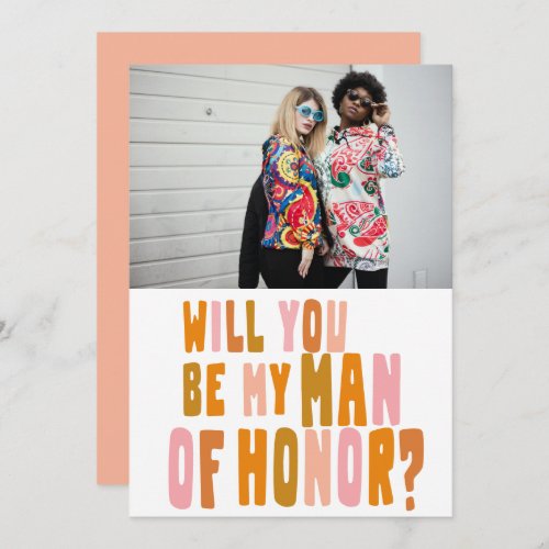 Groovy Colorful Man of Honor Photo Proposal Card