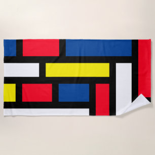 Groovy Colorful Modern Mondrian Style Abstract Art Beach Towel