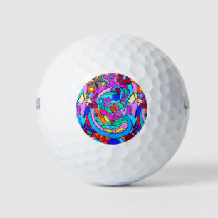 groovy colorful peace and love golf balls