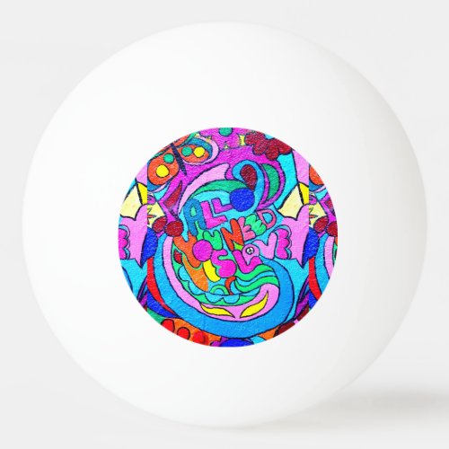 groovy colorful peace and love ping pong ball