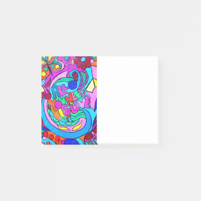 groovy colorful peace and love post-it notes (Front)