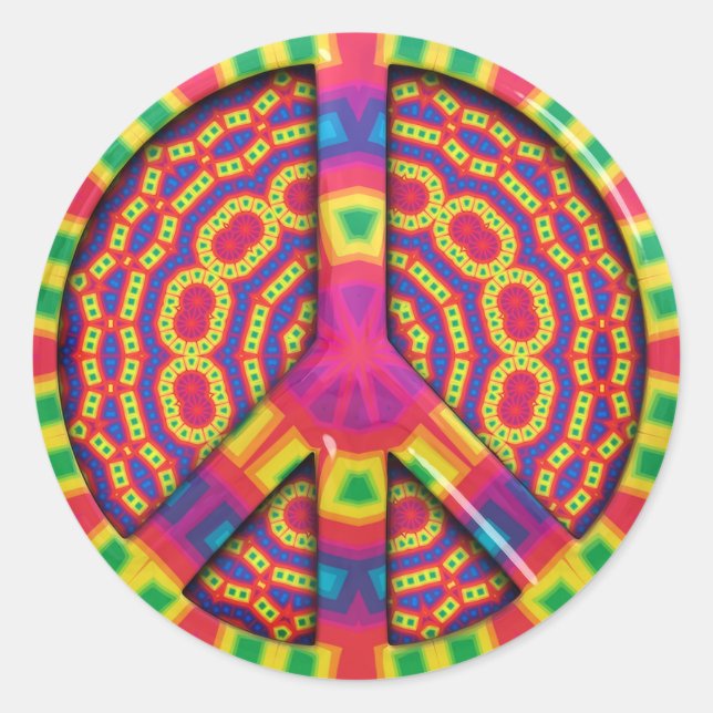 Groovy Colorful Peace Sign Classic Round Sticker (Front)