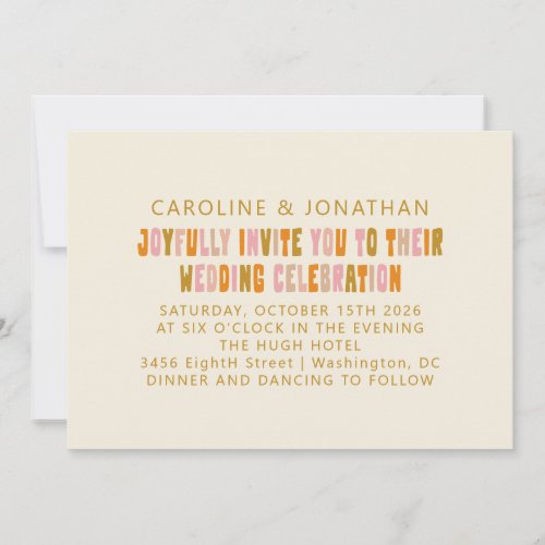 Groovy Colorful Pink and Orange Lettering Wedding Invitation