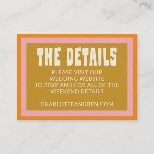 Groovy Colorful Pink Mustard Wedding Website  Enclosure Card