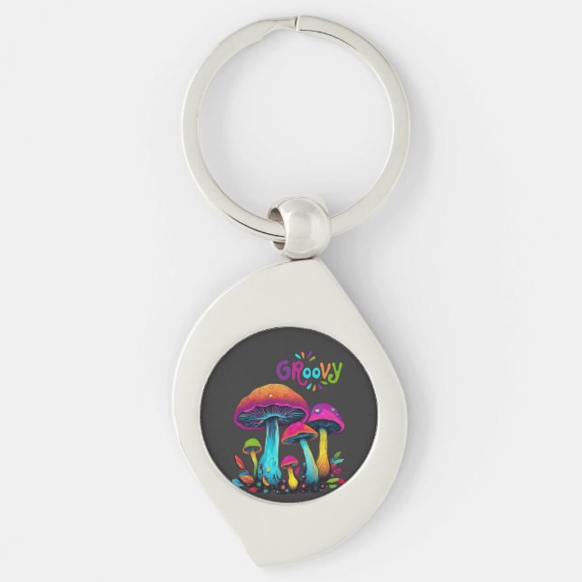 Groovy Colorful Psychedelic Mushrooms Keychain (Front)