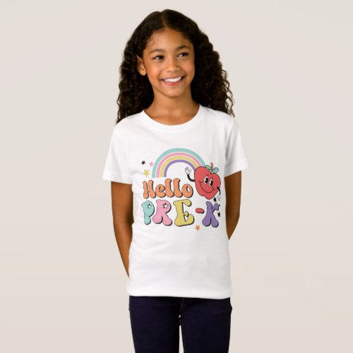 Groovy Colorful Rainbow Apple Back to School Pre_K T_Shirt