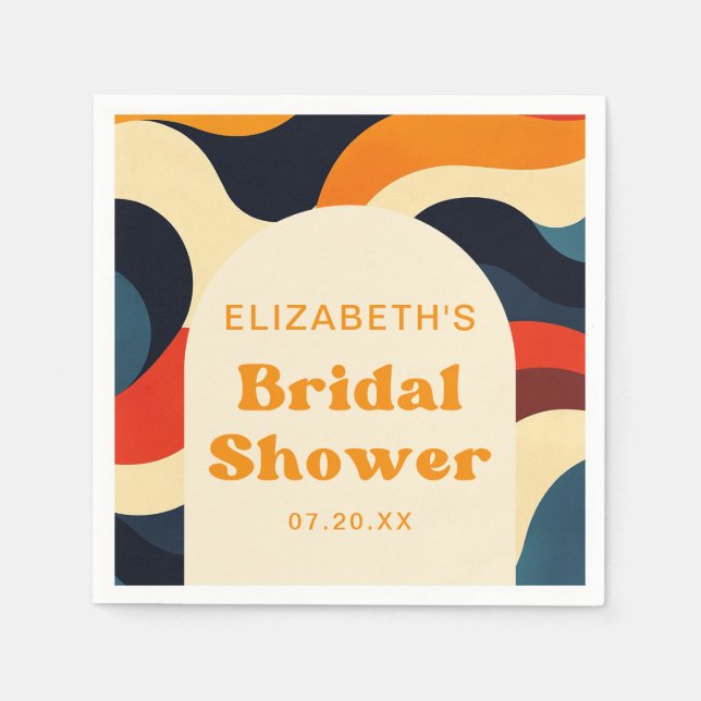 Groovy Colorful Retro Wavy Boho Bridal Shower Napkins (Front)
