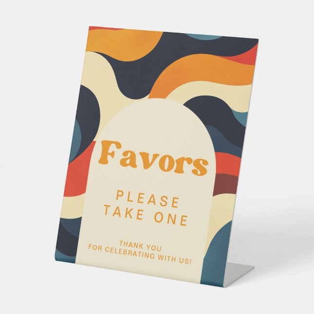 Groovy Colorful Retro Wavy Boho Favors Pedestal Sign (Front)