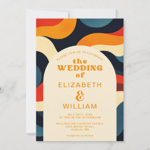Groovy Colorful Retro Wavy Boho Wedding Invitation
