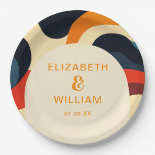 Groovy Colorful Retro Wavy Boho Wedding Paper Plates