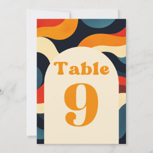 Groovy Colorful Retro Wavy Wedding Table Number