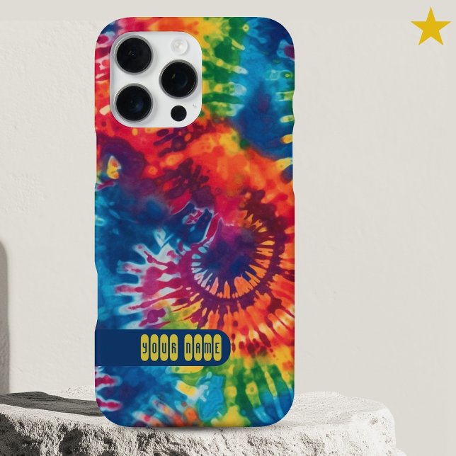 Groovy Colorful Tie Dye Custom Name Retro  iPhone Case (Creator Uploaded)