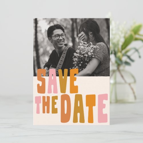 Groovy Colorful Unique Engagement Photo Save The Date